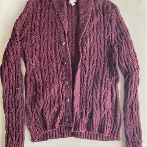 Men’s Merona chunky cable knit cardigan; maroon